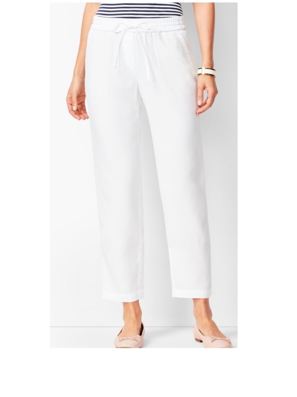 Talbots White Drawstring Linen-Blend Pants 12 P